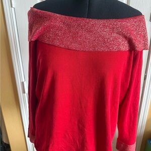 Elegant Off-Shoulder Red Sweater